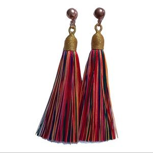 Long Multi Color & Gold Tassel Earrings